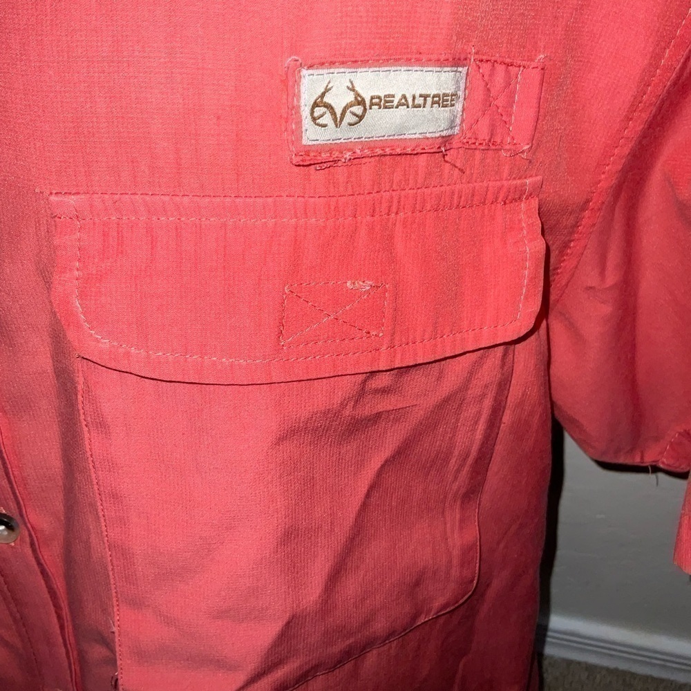 Men’s used size M medium outdoor  salmon button front shirt short sleeve Pre own - Picture 5 of 5